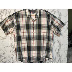 Chaps Ralph Lauren Men's Plaid Short Sleeve Shirt L 100% Cotton Blue